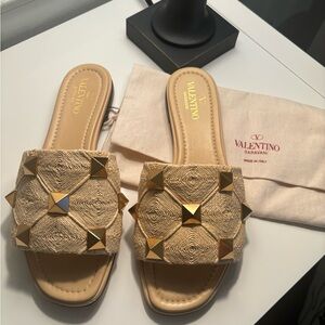 Valentino Garavani Roman Gold Stud
Slide Sandals Size 36.5 (MSRP $920)